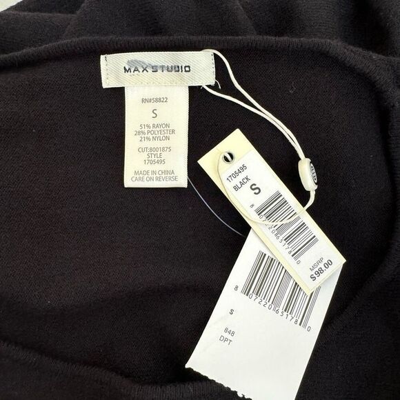 Max Studio Women's Ruched Sleeve Knit Sweater black size S NWT - Picture 5 of 8
